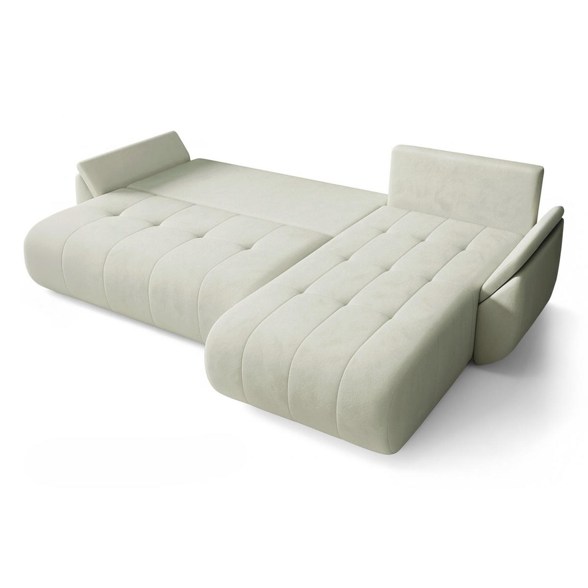 ECKSOFA Romuldi mit Schlaffunktion, Creme Samt, rechtsseitig - Creme/Schwarz, Kunststoff/Textil (185/280cm) - Selsey