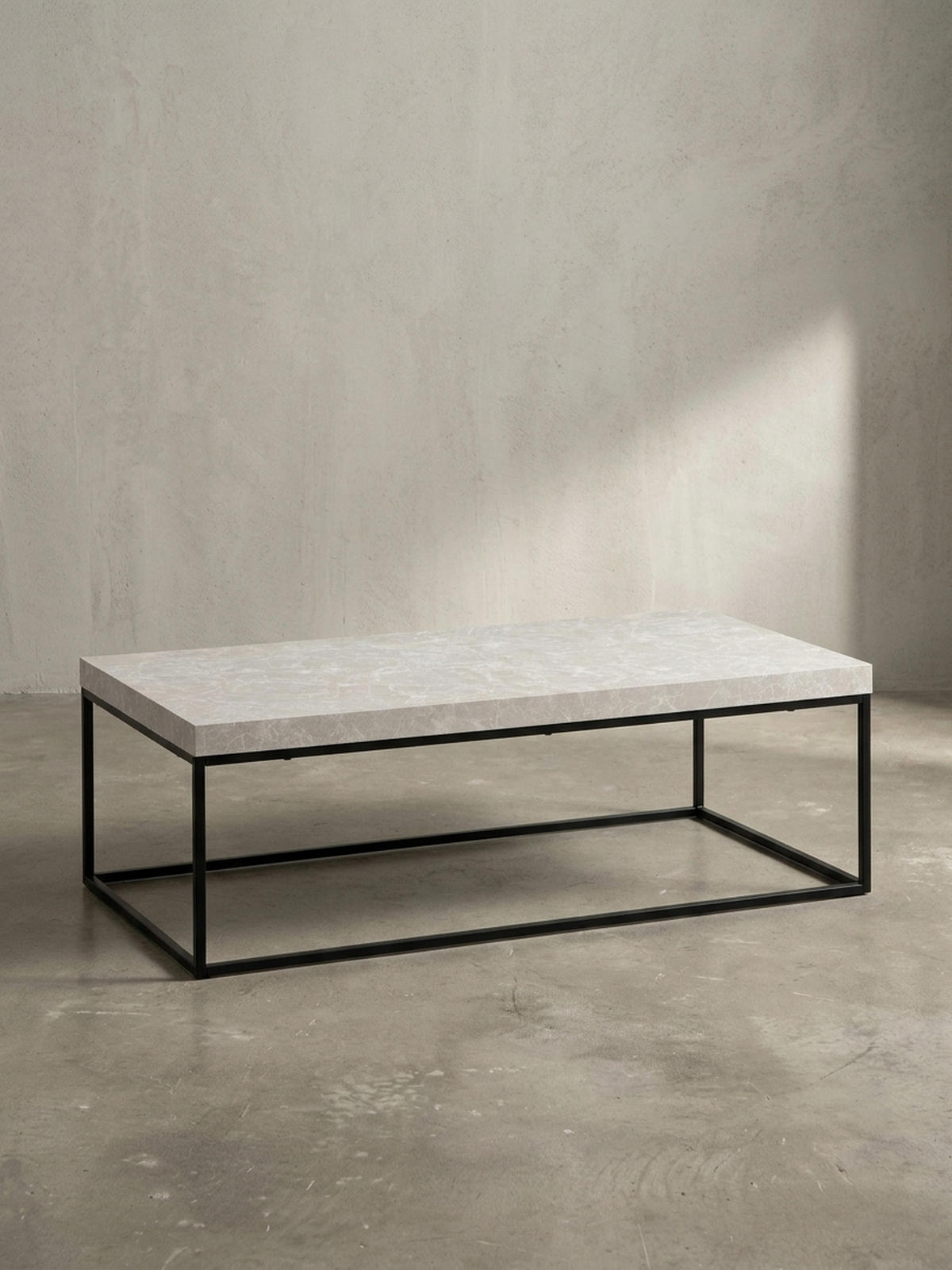 COUCHTISCH in Stein-Optik mit Metallbeinen, Modernes Design, Rechteckig, Groß, Beige 120x60x38 cm - Beige/Schwarz, Holzwerkstoff/Metall (60/120/38cm) - KADIMA DESIGN