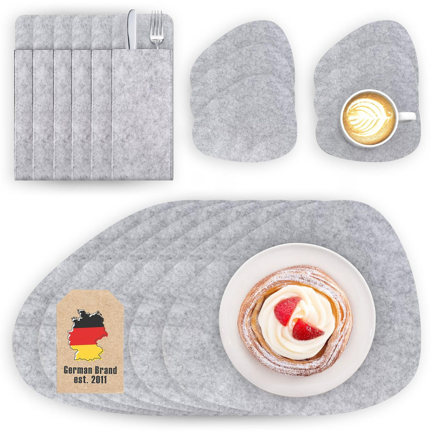 FILZUNTERSETER-SET (6-tlg.) - Grau, Textil (33/43cm) - Intirilife