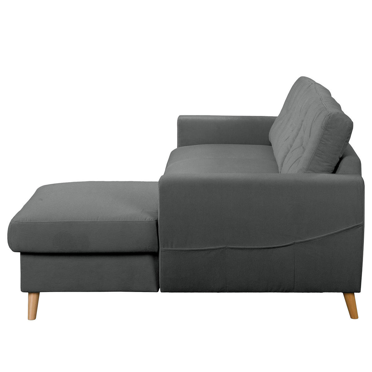 ECKSOFA mit Longchair - Anthrazit/Braun, Holz/Textil (223/148cm) - home24