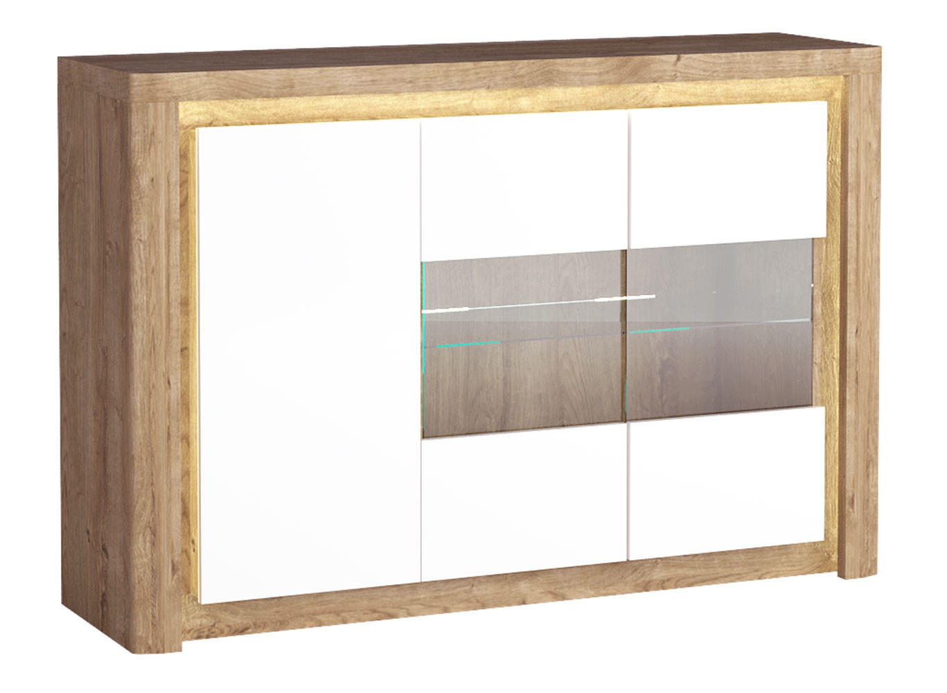 KOMMODE Livinio Ribbeck Eiche / weiß Hochglanz 144 / 40,5 / 97,5cm - Eichefarben/Braun, Holz/Holzwerkstoff (144/98/41cm) - Feldmann-Wohnen