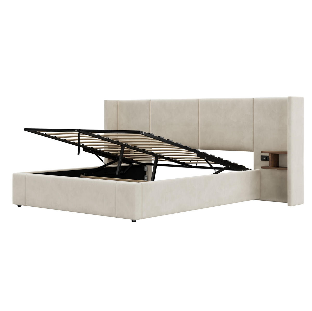 POLSTERBETT mit Stauraum 160x200 cm Samt Beige mit 2 Nachttischen - Beige, Metall (160/200cm) - Meubliv