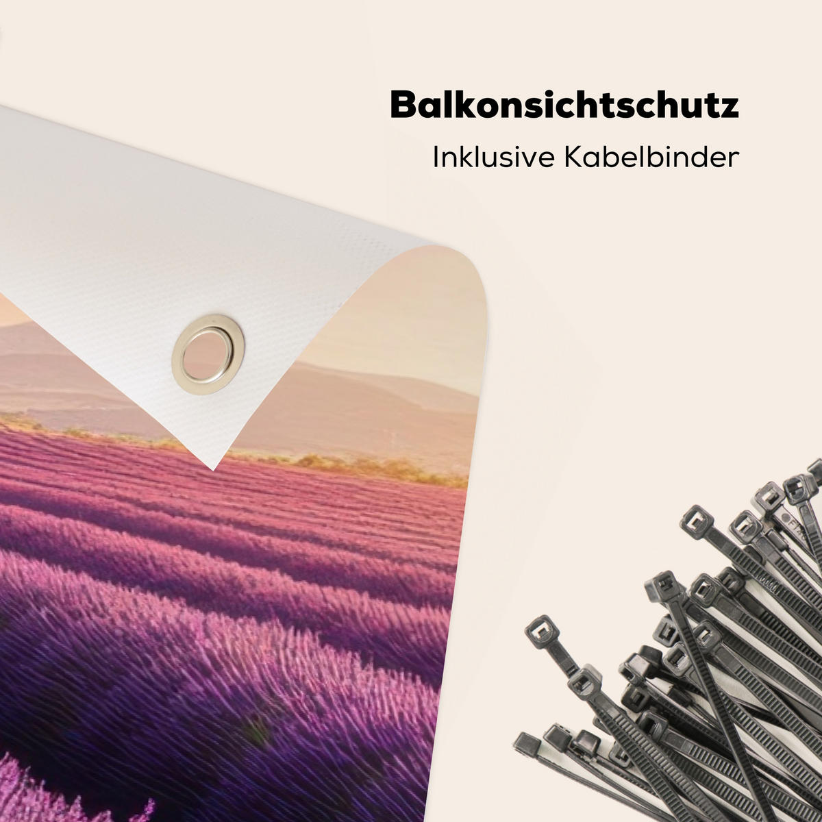 BALKON-SICHTSCHUTZ Lavendelfeld - Sonnenuntergang - Lila - Blumen - Violett, Kunststoff (300/120cm) - MuchoWow