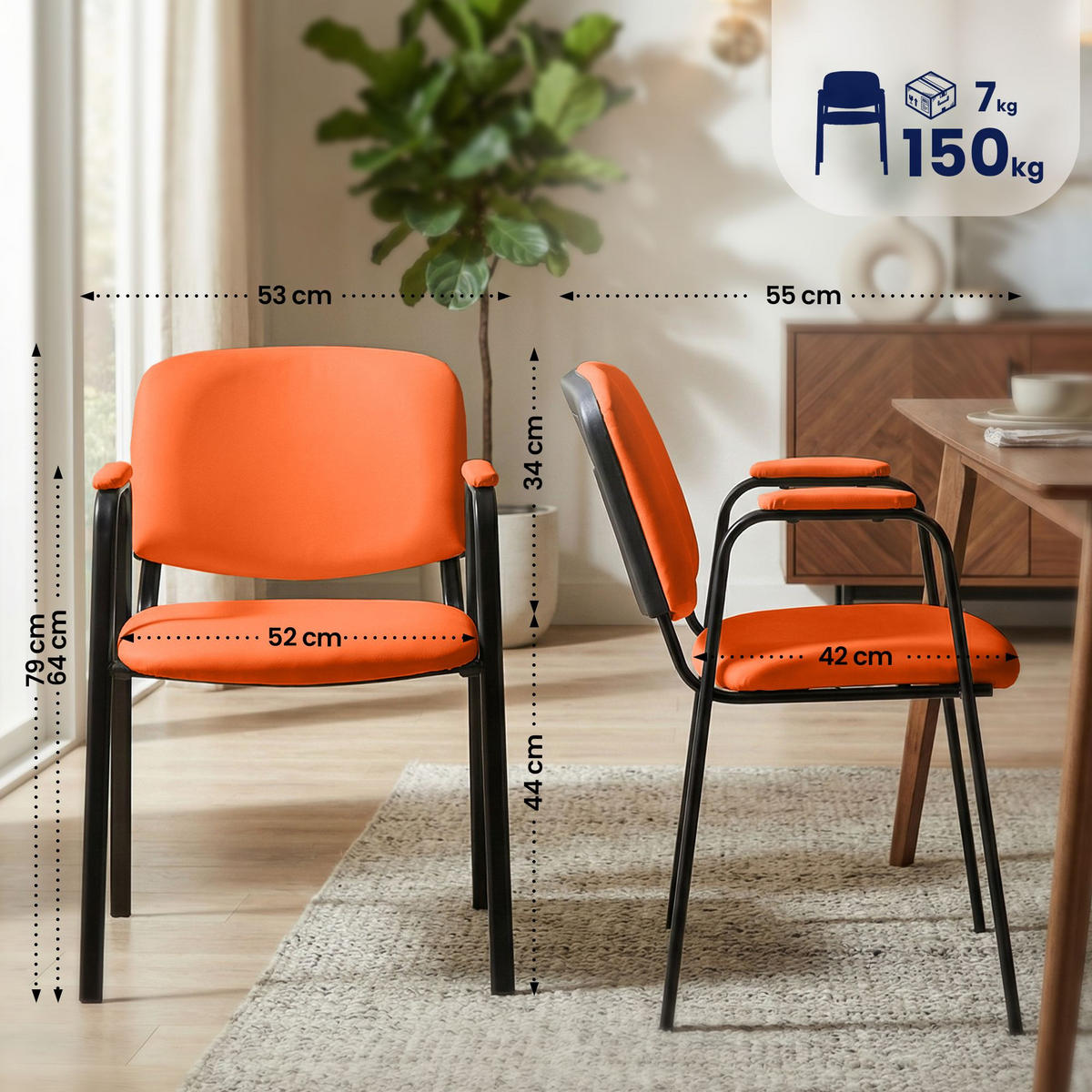 BESUCHERSTUHL Lederlook Orange - Schwarz/Orange, Textil/Metall (53/79/55cm) - CLP