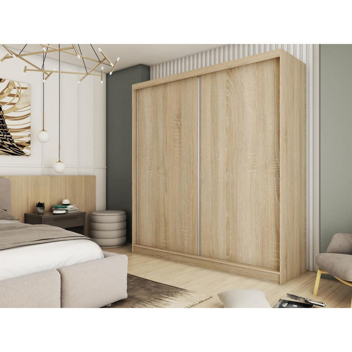 SCHWEBETÜRENSCHRANK Mario II 200/216/61 eiche Sonoma mit Schubladen - Sonoma Eiche, Holzwerkstoff (200/216/61cm) - Beautysofa