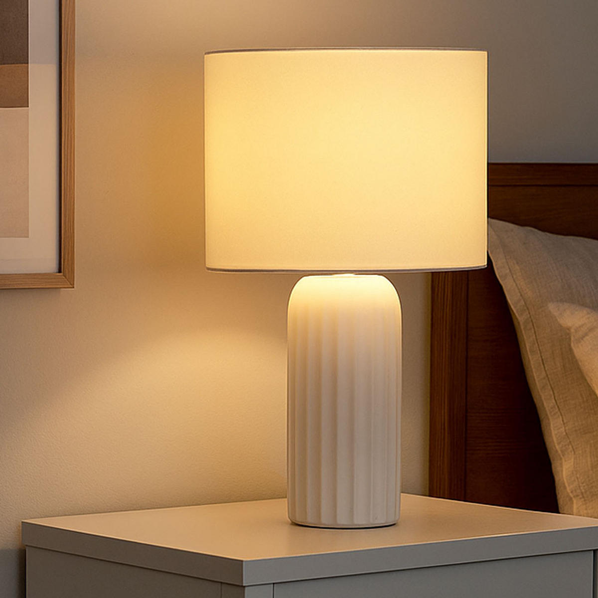 TISCHLEUCHTE Keramik Weiß - Weiß, Textil (20/20/36cm)