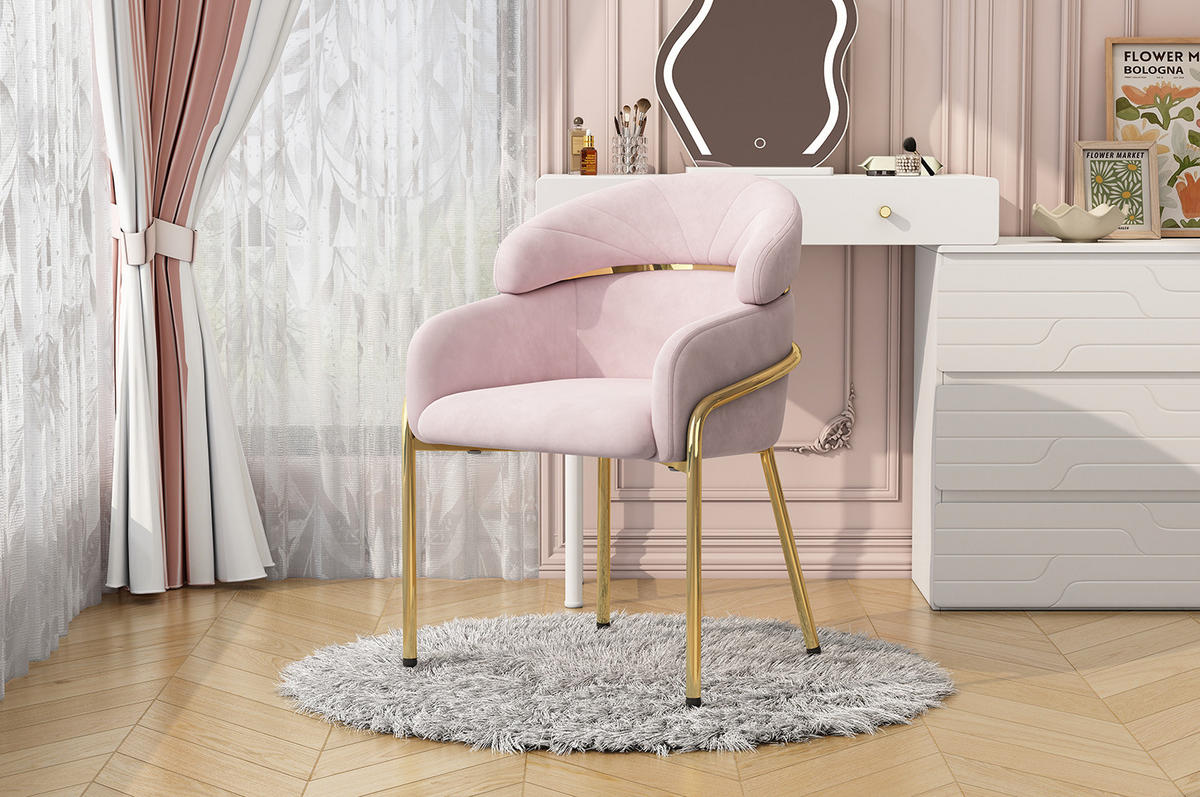 STUHL 56.9x54.5x79 cm in Pink, Samt mit Metallbeinen, Einzelstück - Pink, Textil (54.5/79/56.9cm) - Modfu