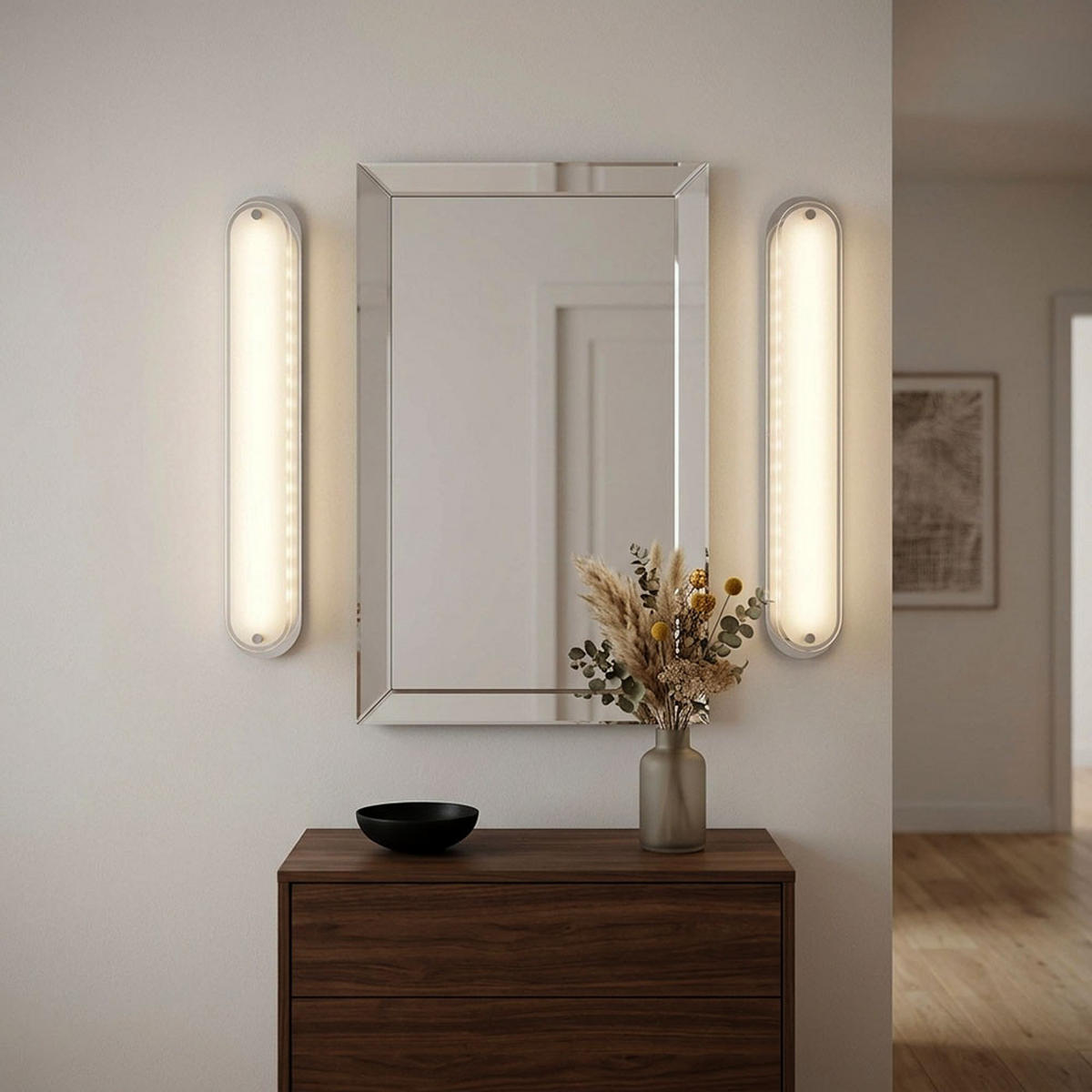 LED WANDLEUCHTE Metall Chrom Silber - Silberfarben, Glas (8/6/47cm) - Globo Lighting