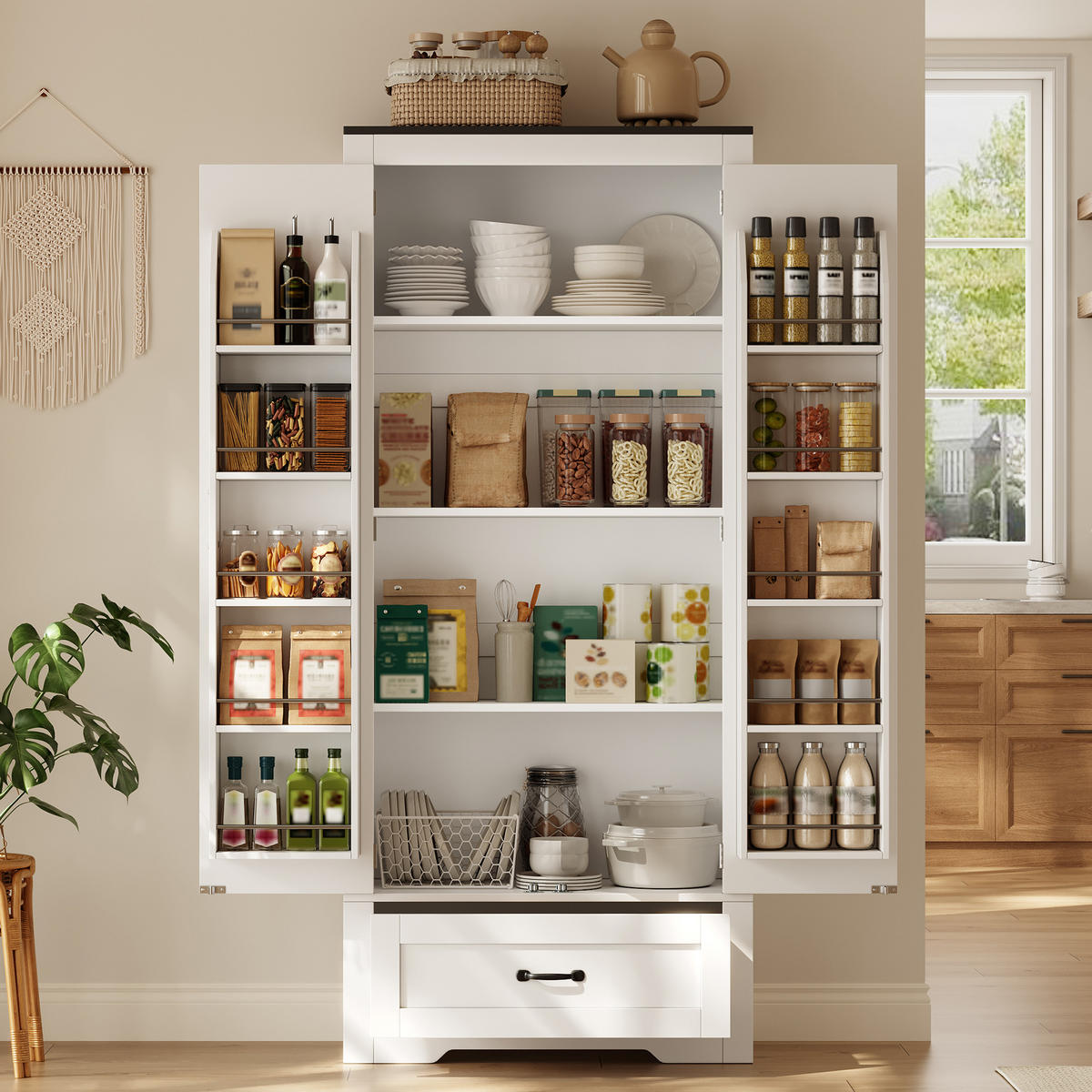 HIGHBOARD DE-38755 80/35/183 cm 2 Türen und 1 Schublade Weiß - Weiß, Holzwerkstoff (80/183/35cm) - ComfortXL