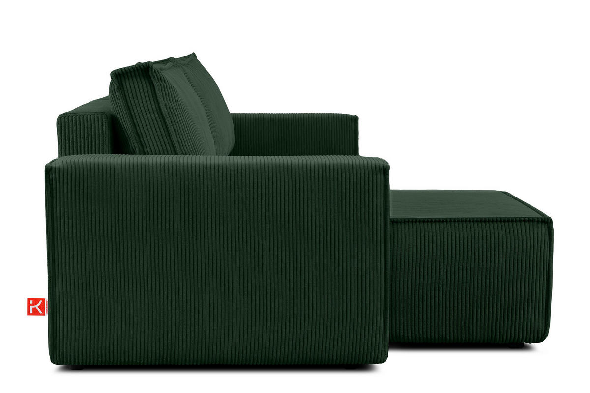 ECKSCHLAFSOFA NAPI Universal Links Rechts mit Bettkasten, Cord-Stoff, dunkelgrün - Dunkelgrün/Schwarz, Textil (262/148cm) - KONSIMO®