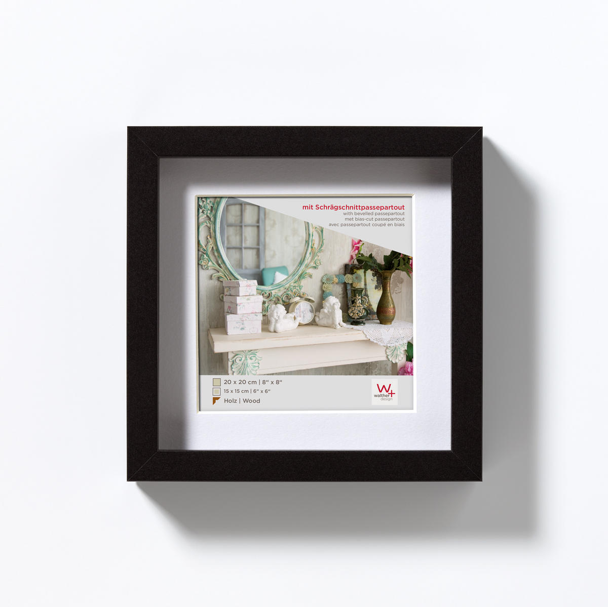 BILDERRAHMEN Stockholm 3D Holzr. 20x20 cm, SCHWARZ - Schwarz, Holzwerkstoff (23.1/23.1/3.25cm) - walther design