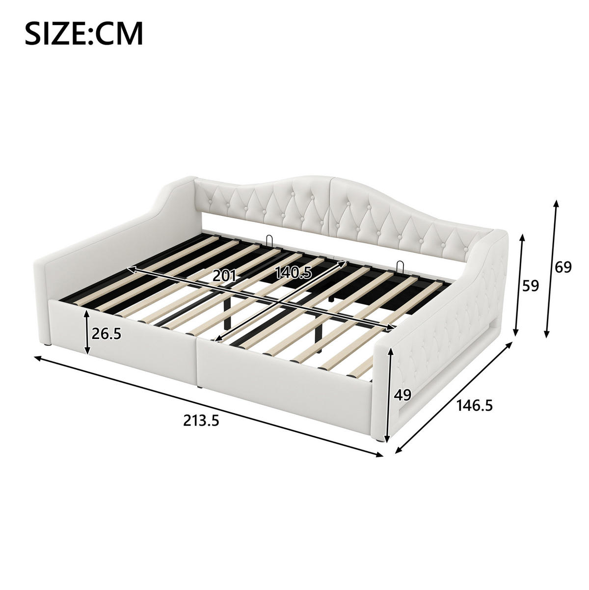 POLSTERBETT 140/200 cm aus MDF und Sperrholz mit Leinenbezug LED-Beleuchtung und Stauraum Beige - Beige, Holzwerkstoff (140/200cm) - Modenvie