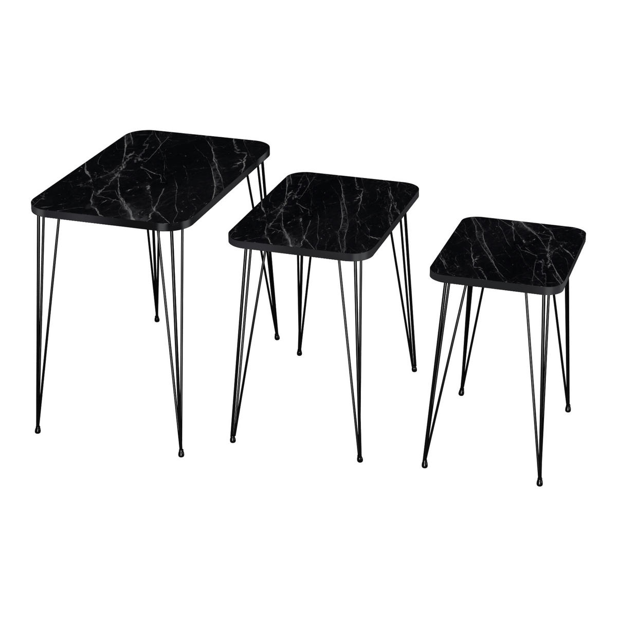 SATZTISCH Rudkøbing im 3er Set - Schwarz, Metall (37/60/55cm) - [en.casa]