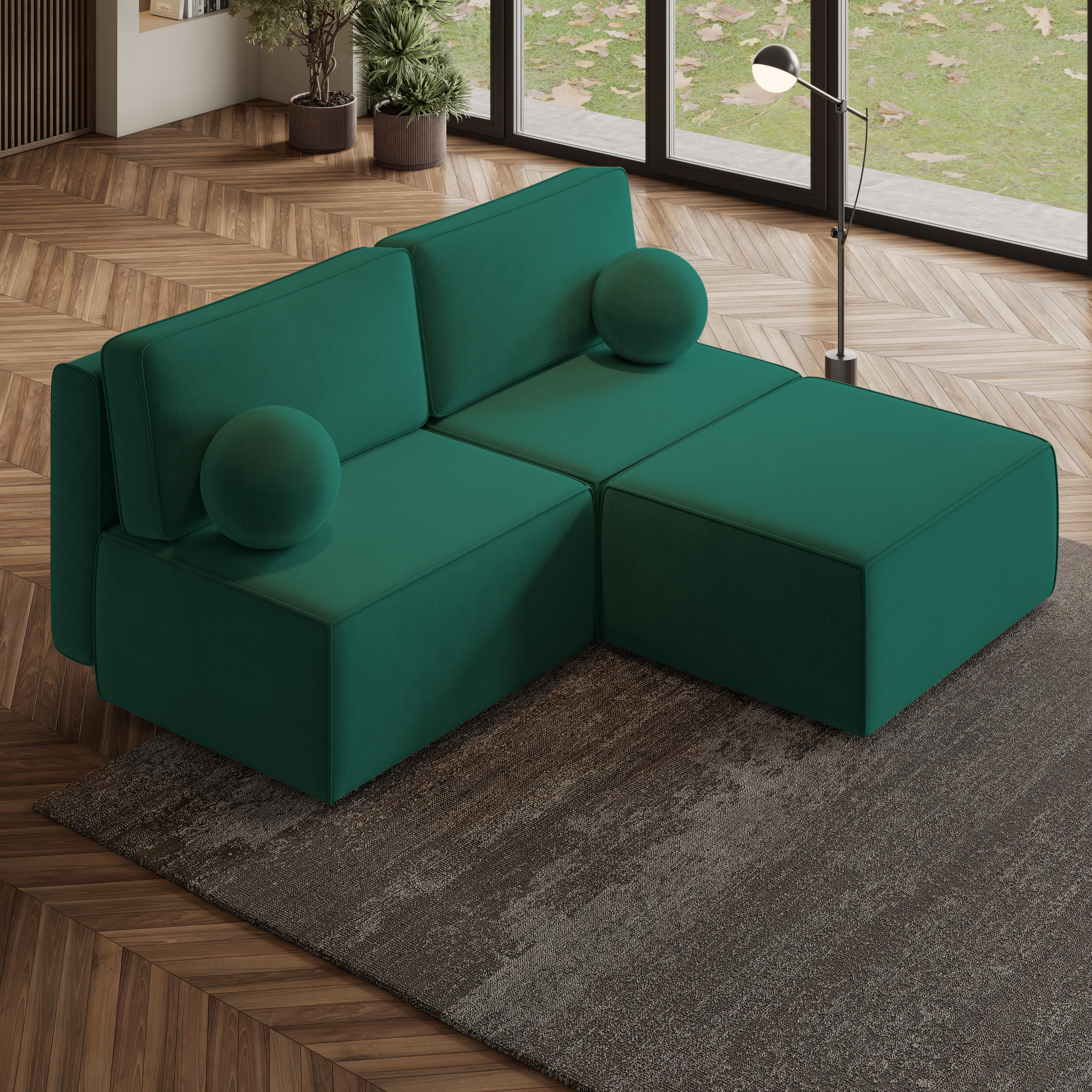 ECKSOFA VARNA M Grün Velours-Stoff mit Schlaffunktion - Grün, Holz (196/158cm) - MASSENO