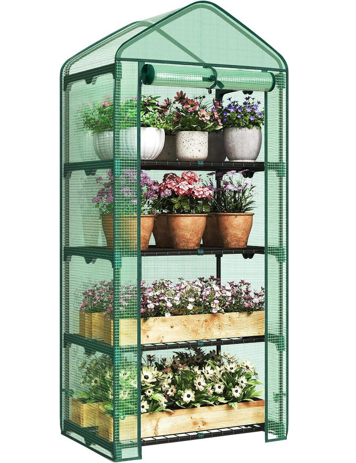 GEWÄCHSHAUS, Winterfest stabil platzsparend, 69 x 158 x 49 cm - Grün, Textil/Metall (70/158/50cm) - Woltu