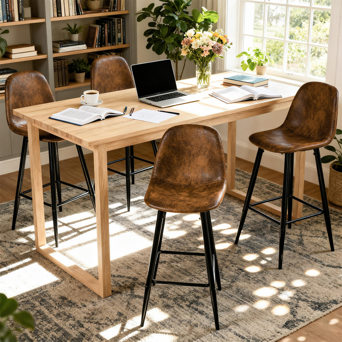 BARHOCKER 4er-Set mit Rückenlehne und Fußstütze, gepolstert, Braun - Braun, Metall (44/102/45.5cm) - Meubles Cosy
