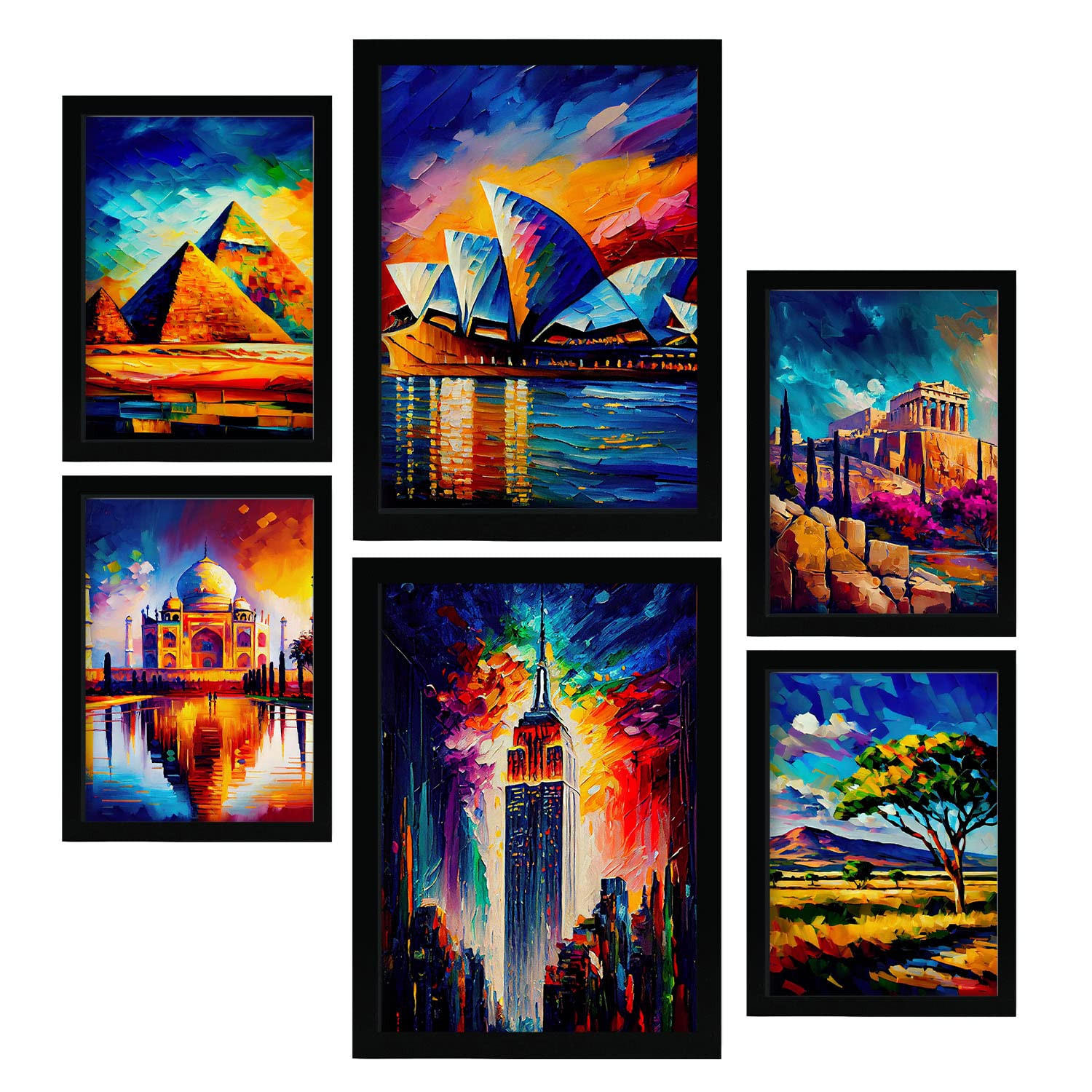 POSTER Set Mit 6 Erhöht Im Ölgemälde Stil A3 & A4 Rahmenlos - Klar, Papier (29/3cm) - Nacnic