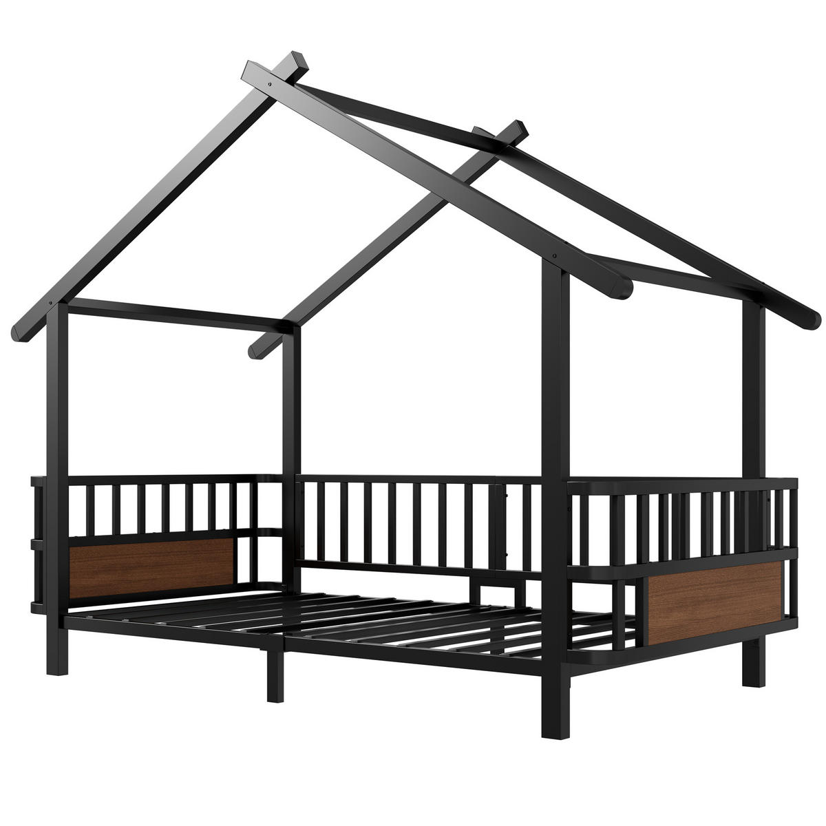 KINDERBETT 90/200 cm in Schwarz mit Sicherheitsgitter und Dachrahmen - Schwarz, Metall - STILVORA
