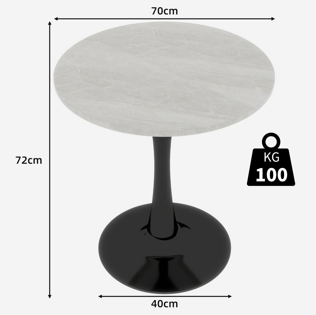 KONFERENČNÍ stolek 70/70/72 cm černo-bílý z umělého mramoru s kulatou deskou - černá, kámen (70/70/72cm) - OKWISH
