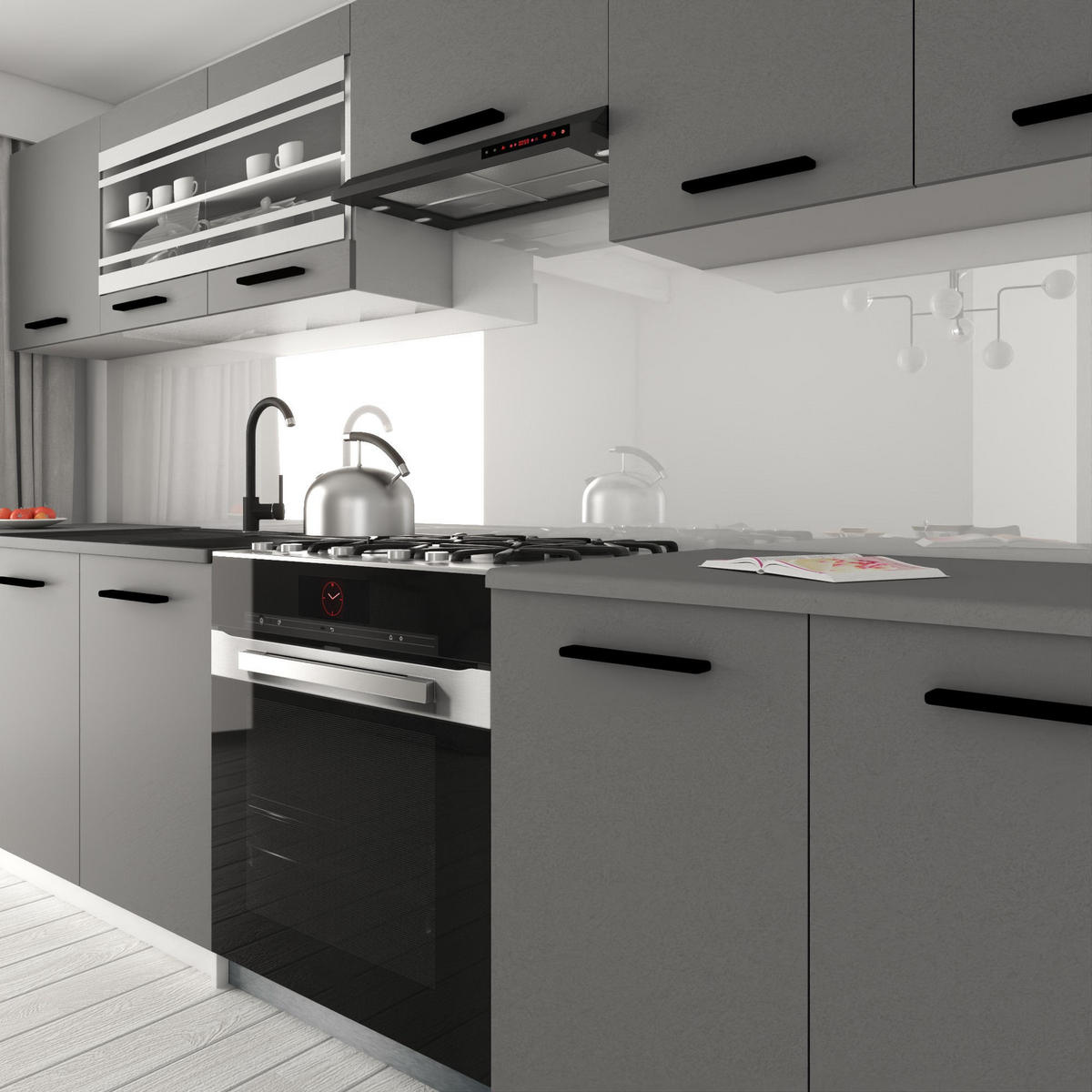 KÜCHENZEILE Italia 4 260 cm, mit Arbeitsplatten, Grau - Grau, Holz (260/143/60cm) - B BELINI GROUP