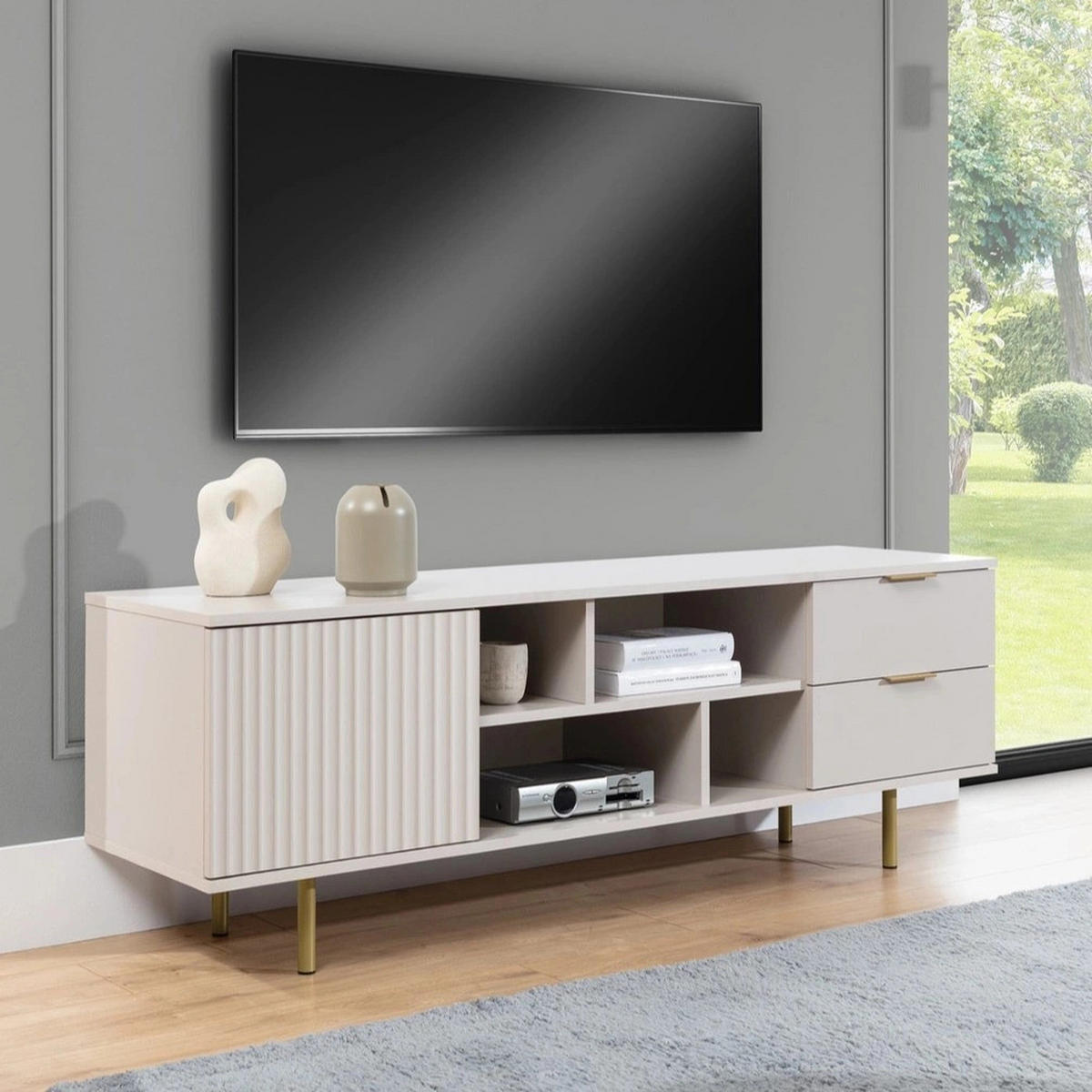 TV-LOWBOARD Nubia 150 cm Kaschmir - Kaschmir/Goldfarben, Holzwerkstoff/Metall (150/52/41cm) - Ravio