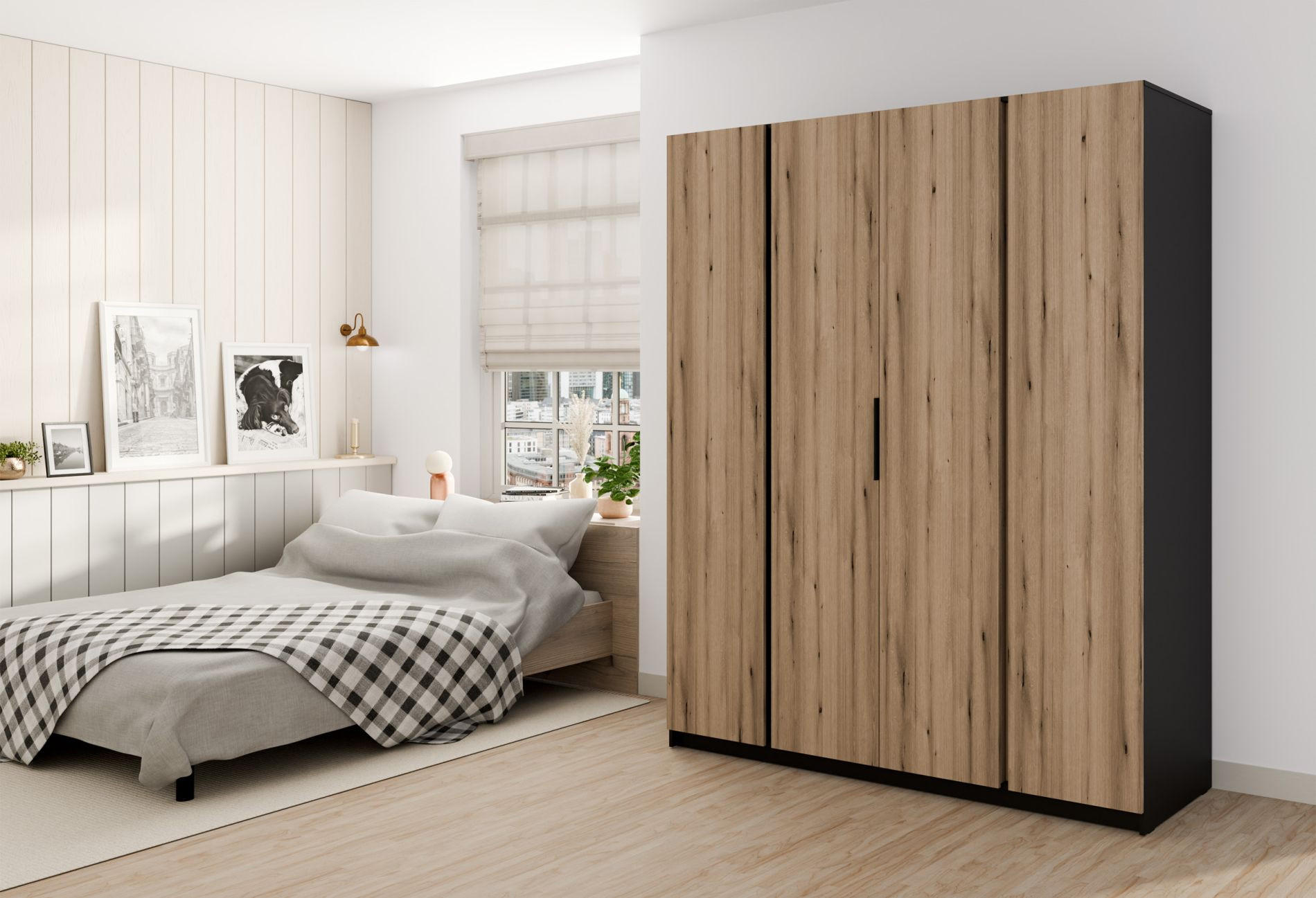 KLEIDERSCHRANK Kaja Eiche/ Schwarz 200 cm - Eichefarben/Schwarz, Holzwerkstoff/Metall (200/239/61.9cm) - Selsey