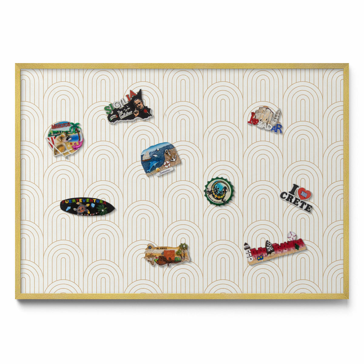 MAGNETTAFEL 100x70 cm Goldener Rahmen Lineare Regelmäßige Bögen - Honig, Metall (100/70/0.4cm) - TULUP