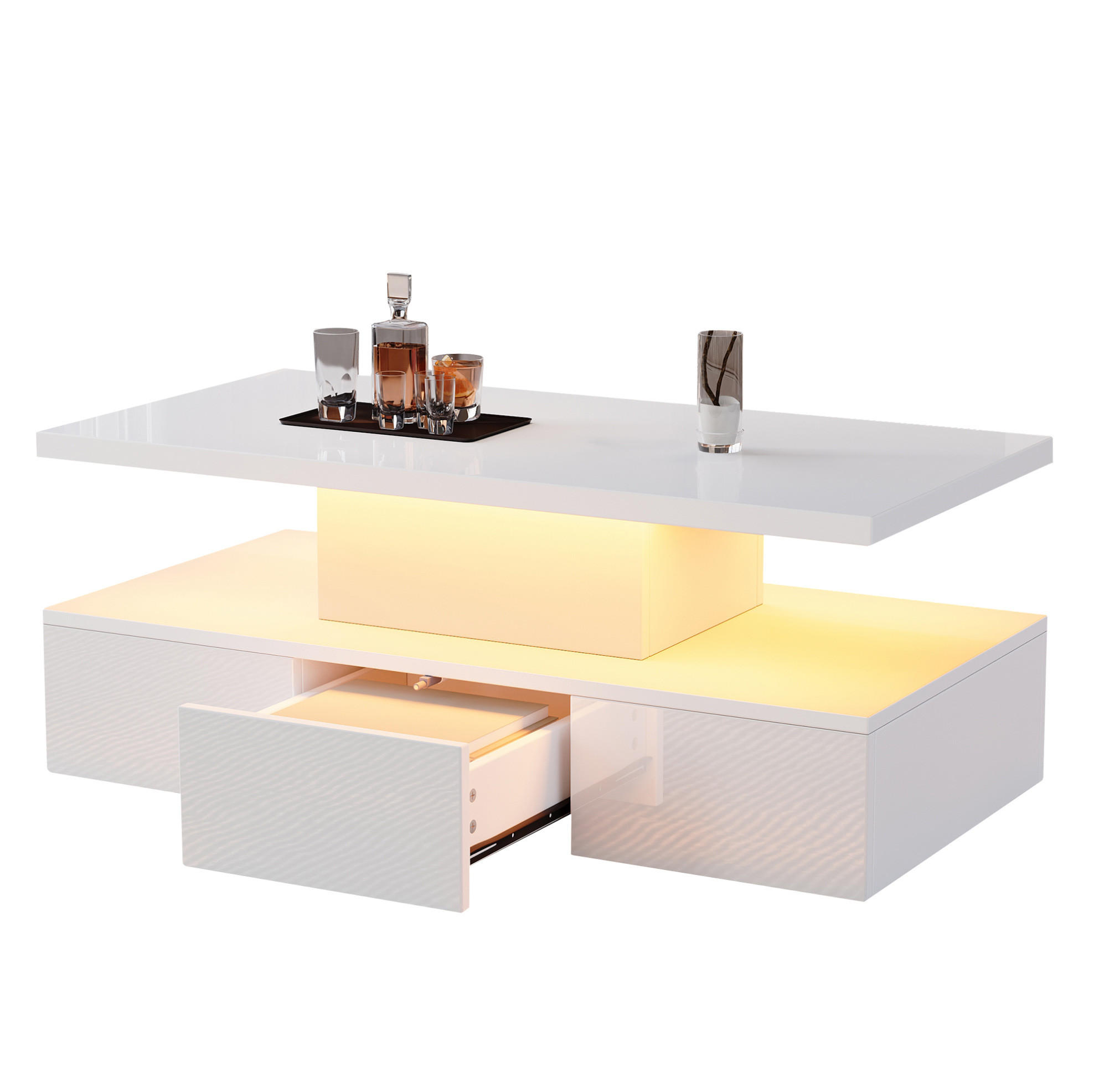 OKWISH KONFERENČNÍ stolek 100/50/39 cm bílý z dřevotřísky s LED osvětlením a zásuvkou