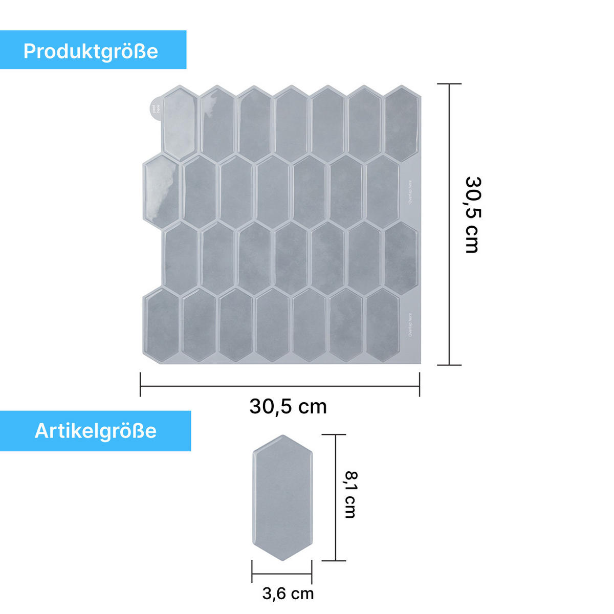 FLIESENAUFKLEBER 1 Stück 30,5 x 30,5 cm Selbstklebende Fliesen - Pera Blu - Blau, Kunststoff (30.5/0.12/30.5cm) - Mazovia