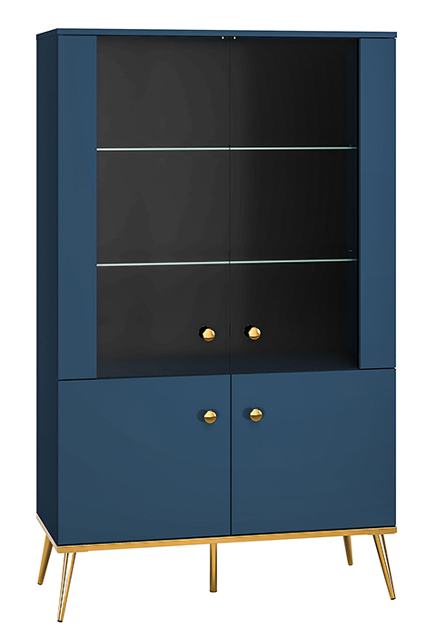 STAURAUMVITRINE Marine dunkelblau / gold 92 / 40 / 152 cm - Blau/Dunkelblau, Holz/Holzwerkstoff (92/152/40cm) - Feldmann-Wohnen
