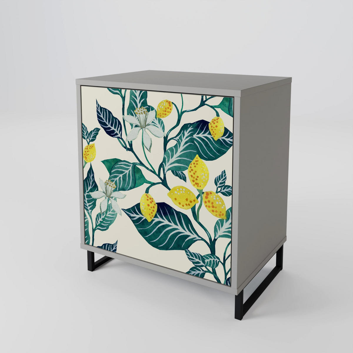 SIDEBOARD LEMON TREE, Grau, 57,5x42x75,5 cm, Goldfarbene Metallfüße - Goldfarben/Multicolor, Holzwerkstoff/Metall (57.5/75.5/42cm) - SpaceRebels