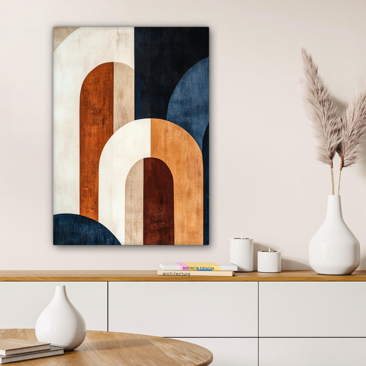 LEINWANDBILD Abstrakt - Formen - Dunkelblau 60x80 cm - Cognac, Textil (60/80cm) - MuchoWow
