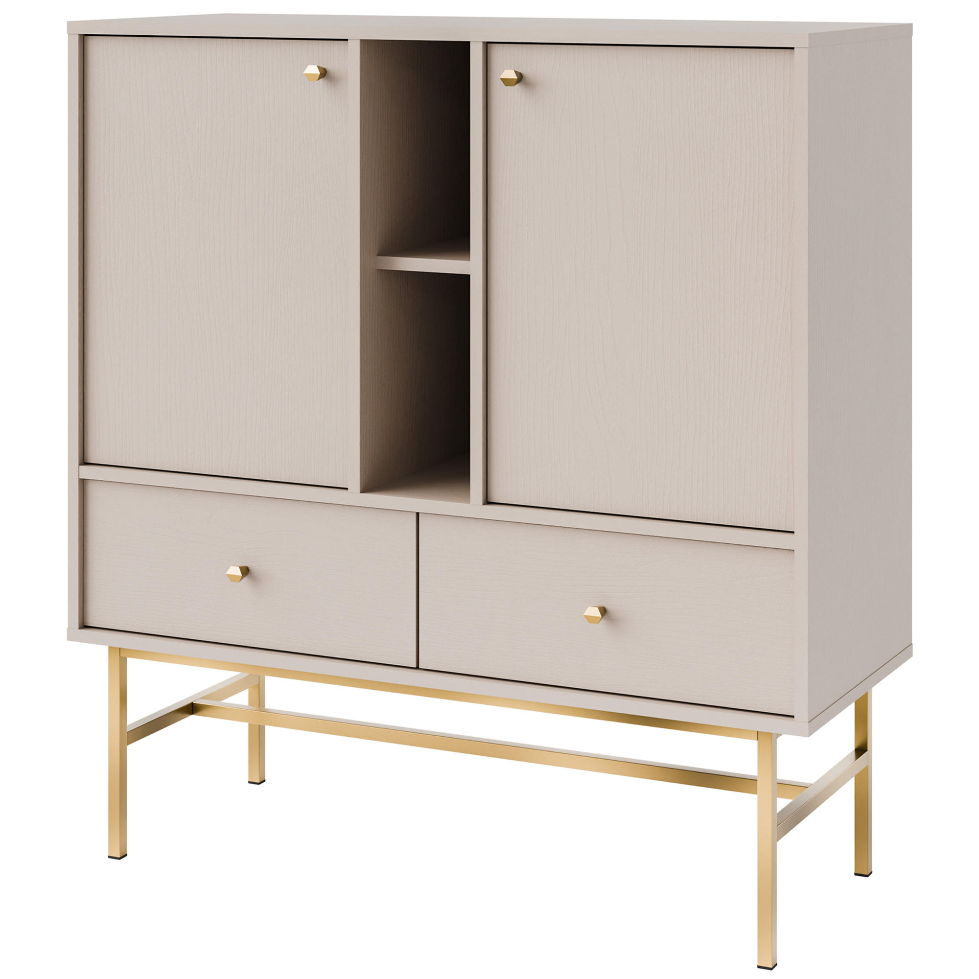 KOMMODE FLOREN, Creme/Gold - Creme, Holzwerkstoff/Metall (100.2/107.5/40.8cm) - KONSIMO®