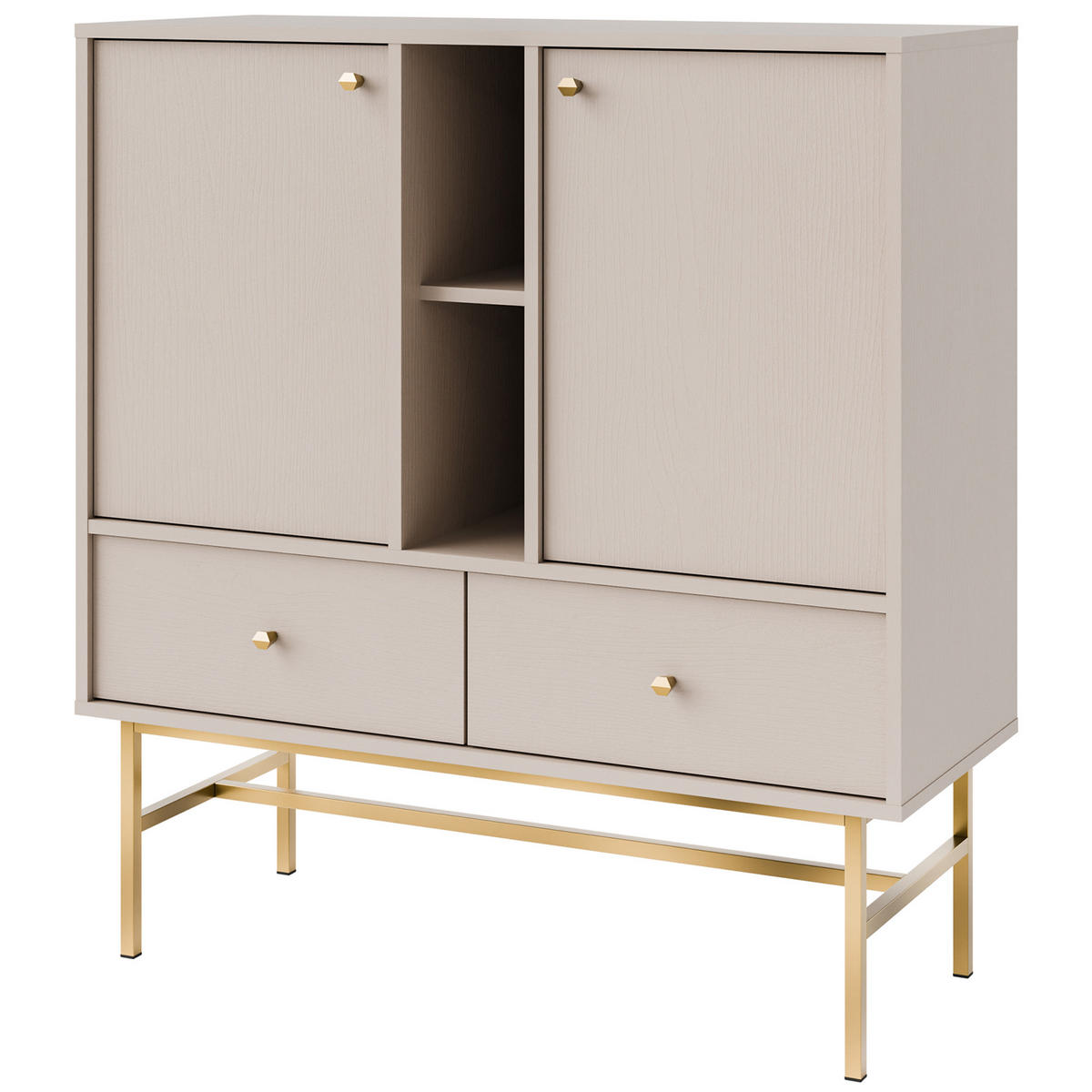 KOMMODE FLOREN, Creme/Gold - Creme, Holzwerkstoff/Metall (100.2/107.5/40.8cm) - KONSIMO®