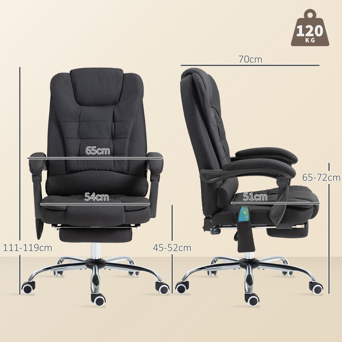 CHEFSESSEL Schwarz 65.0/70.0/119.0 cm - Schwarz, Textil (70/119/65cm)