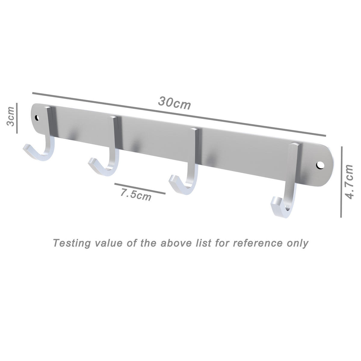 HAKENLEISTE 30/4.7/4.7 cm - Silberfarben, Metall (4.7/4.7/30cm) - Intirilife