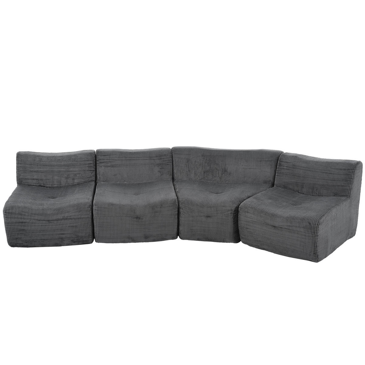 4-SITZER-SOFA modular Cord Kompression, DE-42936, Dunkelgrau - Dunkelgrau, Textil (311/65/90cm) - ComfortXL