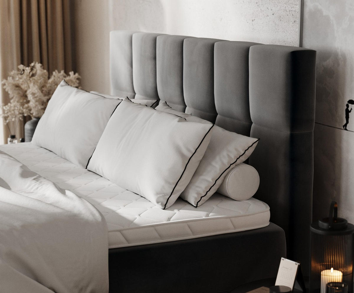 BOXBETT Savio 160/200 cm Anthrazit im Paros Stoff - Anthrazit/Schwarz, Holz/Holzwerkstoff (160/200cm) - AltaBeds