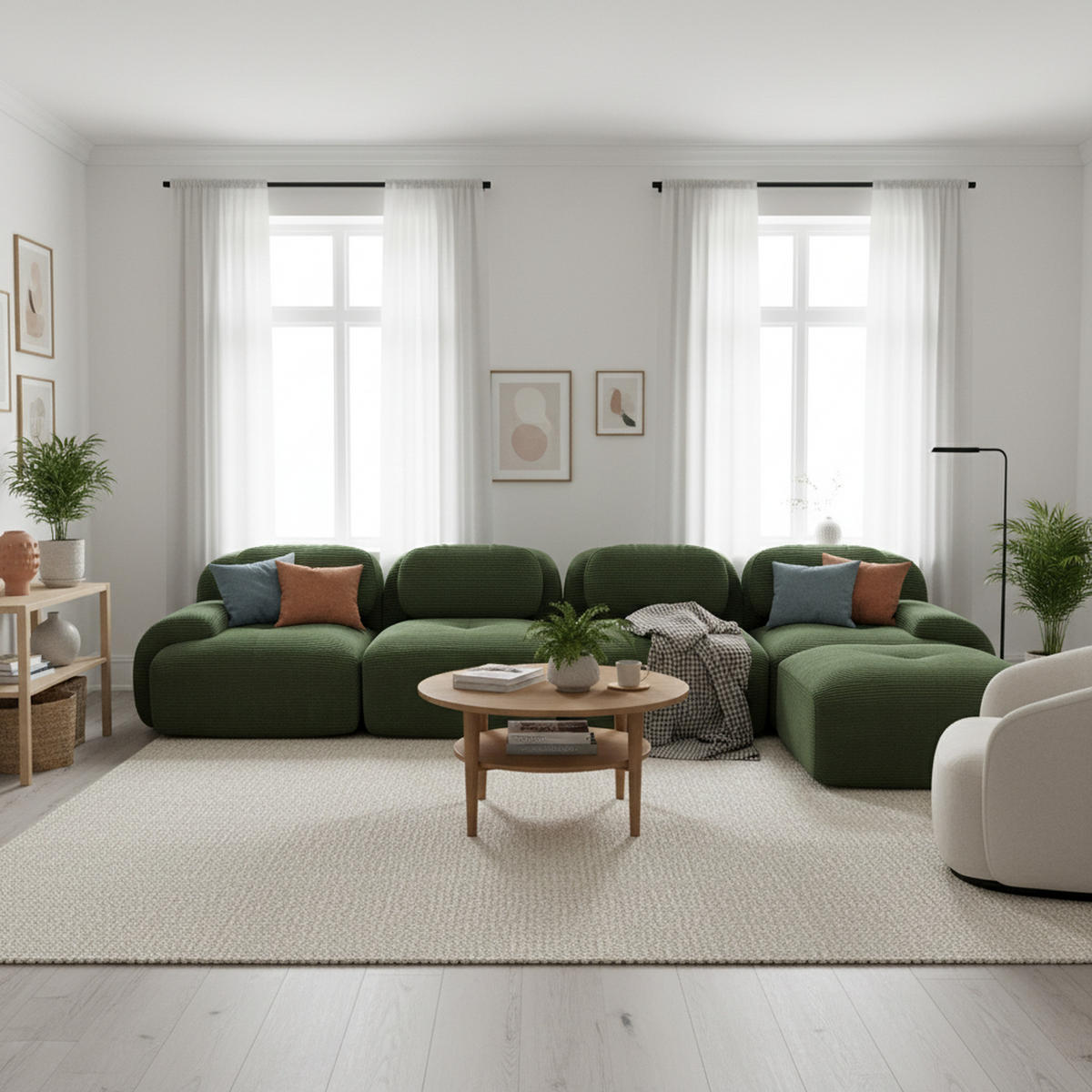 ECKSOFA 4-Sitzer in Premium-Cord Montagefrei & Rutschfest - Grün, Textil (388/178cm) - Urban Meuble