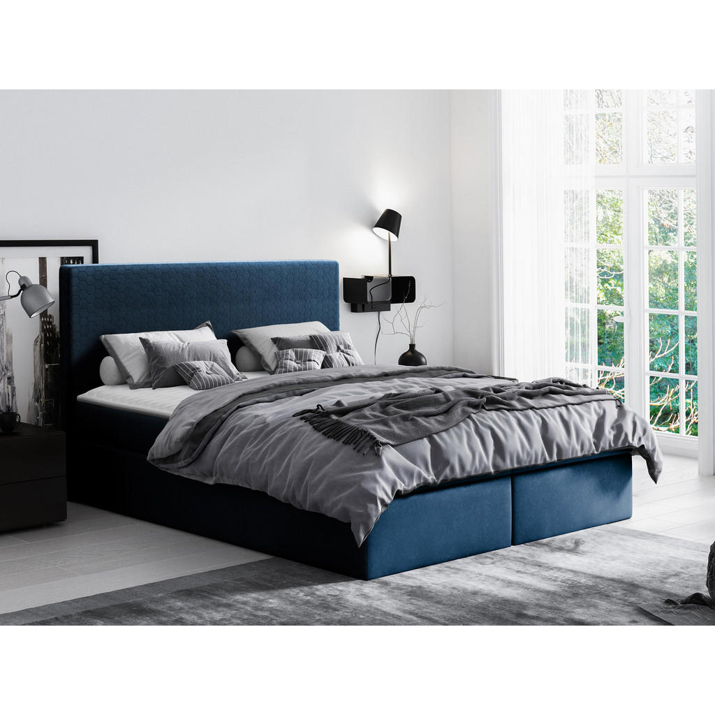 Thumbnail - Mirjan24 Boxbett, Dunkelblau, Holz, H3, 140x200 cm, Schlafzimmer, Betten, Boxspringbetten