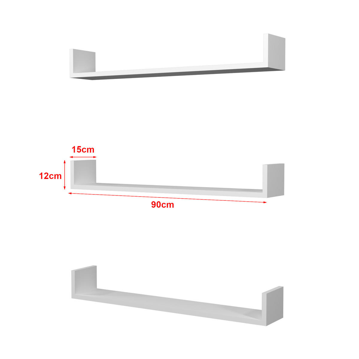 WANDREGAL-SET 3 TLG. Höganäs - Weiß, Holzwerkstoff (90/12/15cm) - [en.casa]