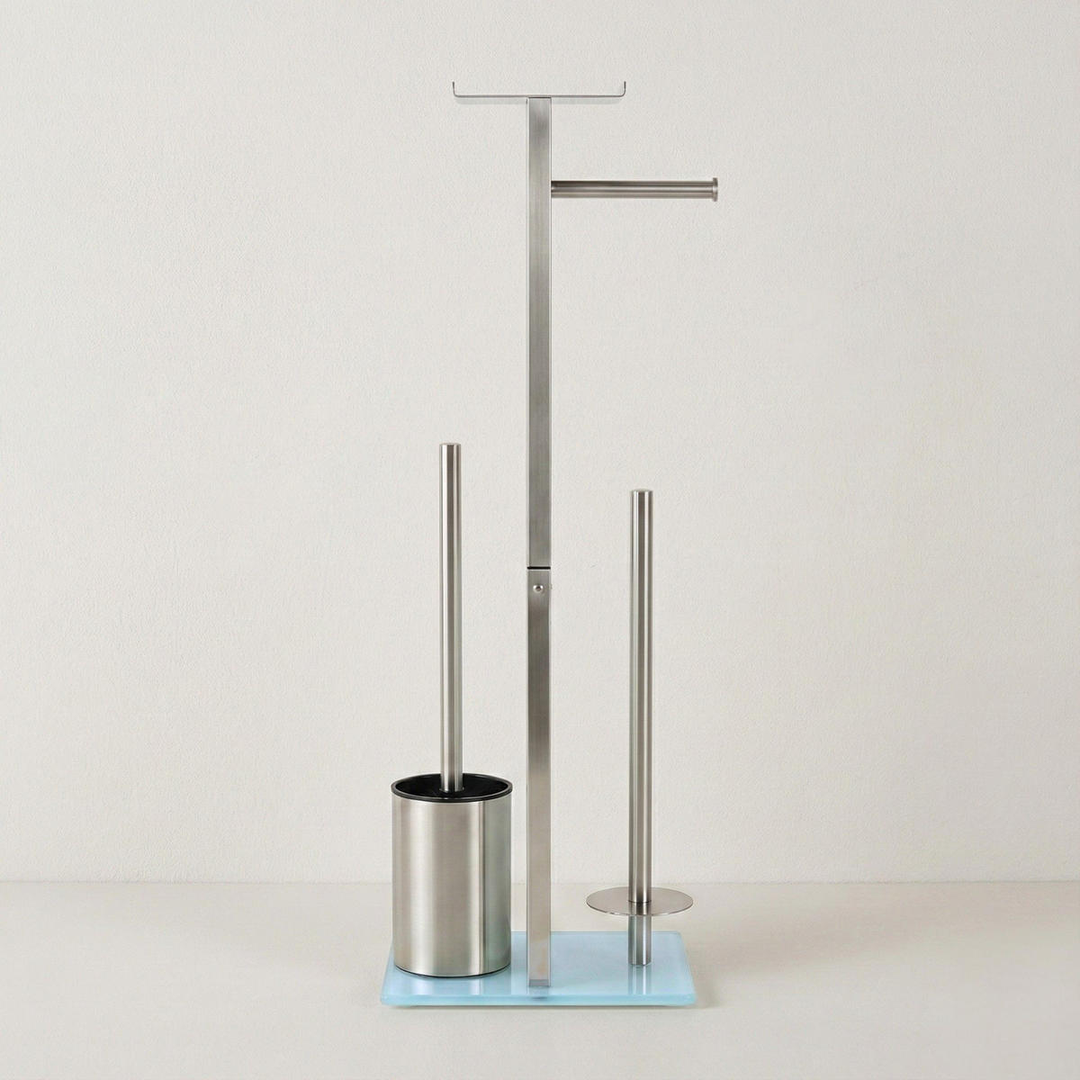 PAPIERSTÄNDER STILK mit Bürstenbehälter und Handyablage HYLA - Silberfarben, Metall (18/65/21cm)