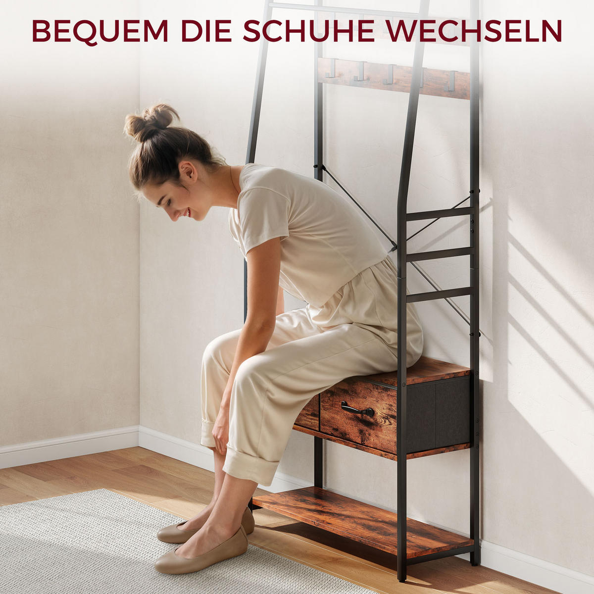 GARDEROBENSTÄNDER Spanplatte Metall Rustikal-Braun - Schwarz/Braun, Holzwerkstoff/Metall (30/180/80cm) - HOMCOM