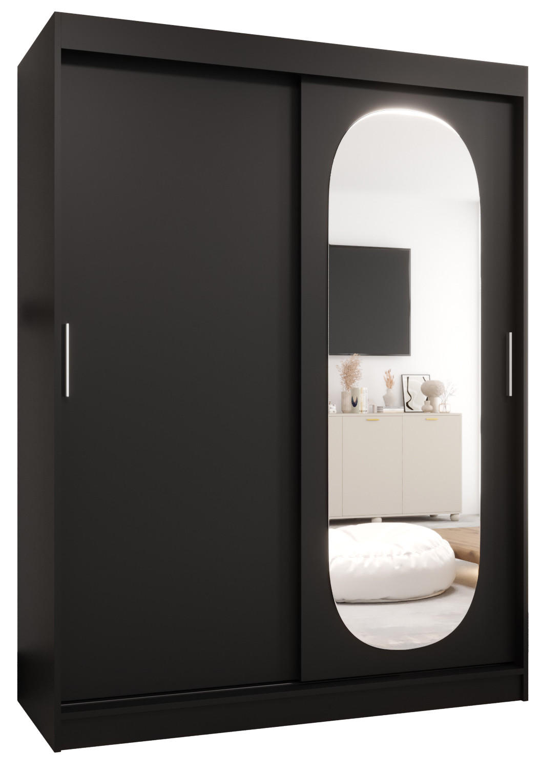 SCHWEBETÜRENSCHRANK 200/150/62 2-türig - Silberfarben/Schwarz, Holz (150/200/62cm) - MÖBEL KRYSPOL