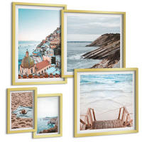 BILDER SET 5er Set - 50x50 cm & 20x30 cm & 40x60 cm Goldrahmen - Berglandschaften und Wasserfälle - Goldfarben, Kunststoff (40/60cm) - TULUP