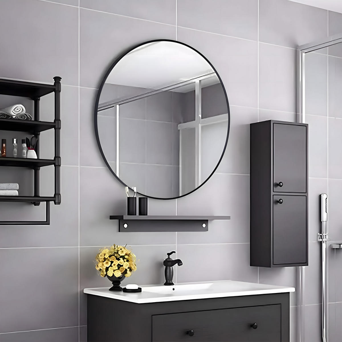 WANDSPIEGEL rund 80cm - Schwarz, Glas (80/80/3cm) - Mat-Haus
