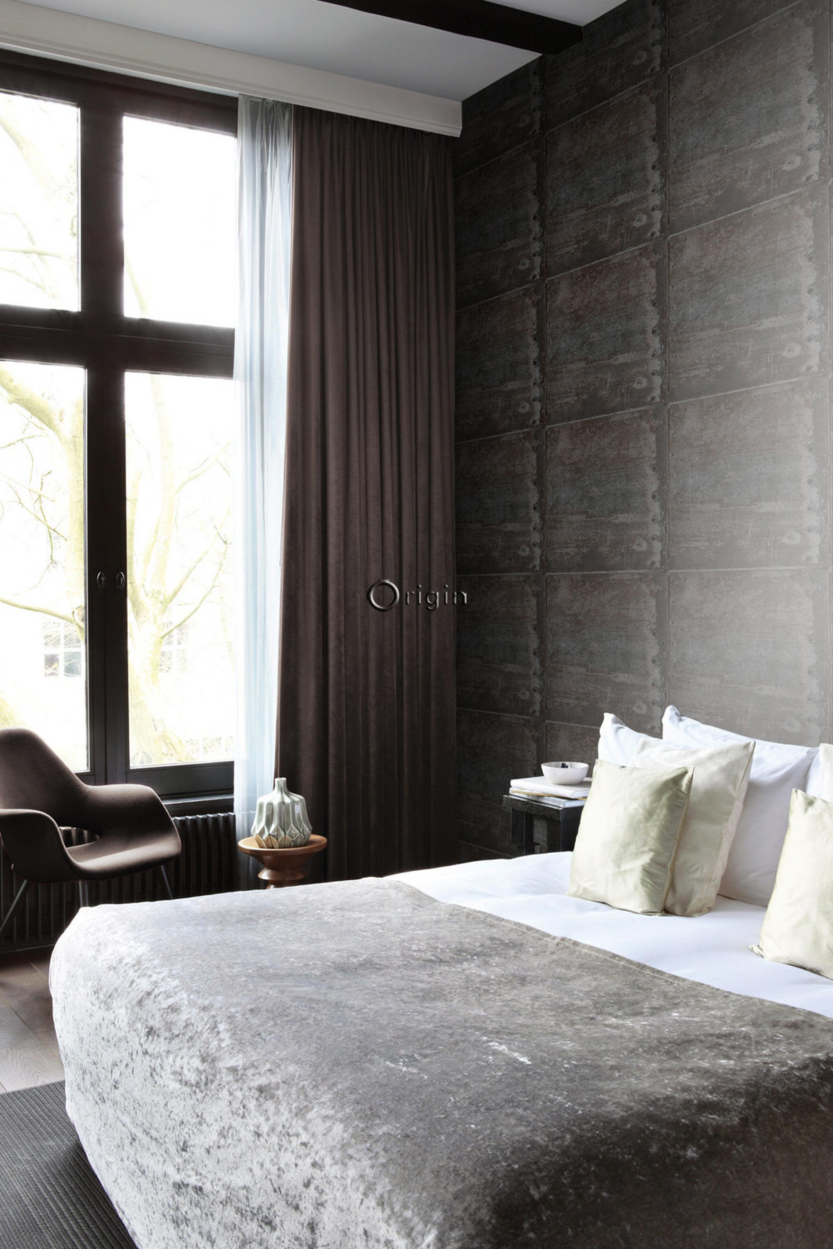 TAPETE große verwitterte rostige Metallplatten 53 cm x 10.05 m - Schwarz, Papier (53/1000cm) - Origin Wallcoverings