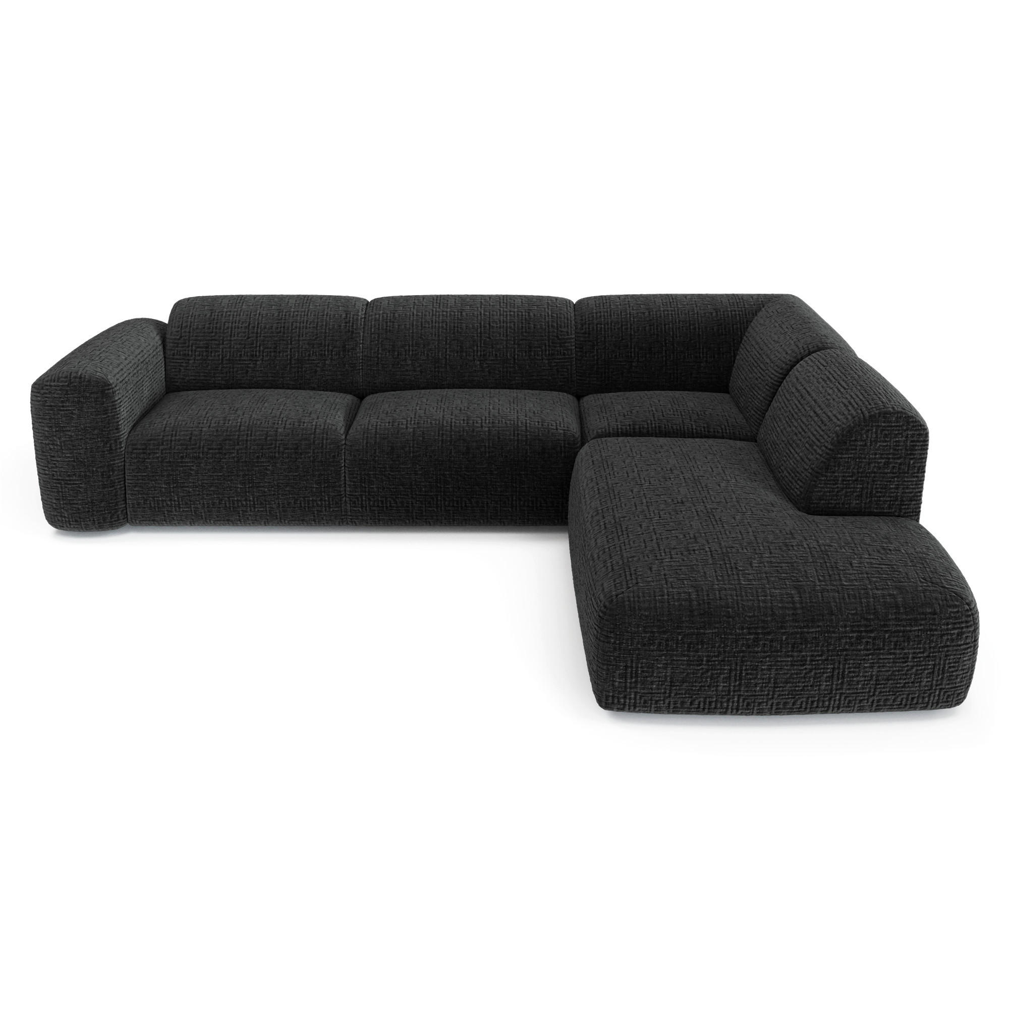 ECKSOFA RECHTS Gemusterter Samt Schwarz 269cm - Schwarz, Textil (269/221cm) - Sia Home
