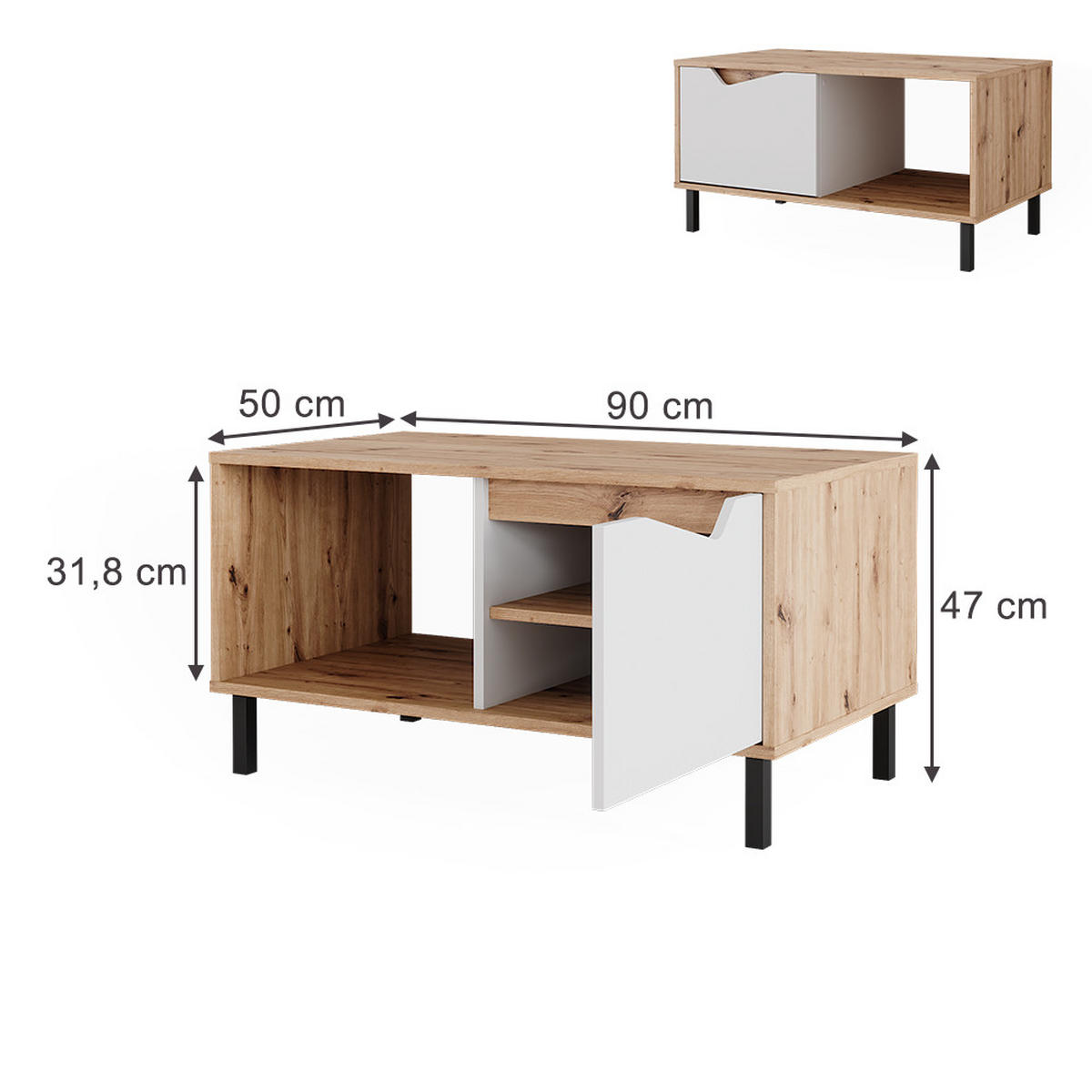 KONFERENČNÍ STŮL Marelle Bílá/Artisan - bílá, kompozitní dřevo (50/90/47cm) - Vicco
