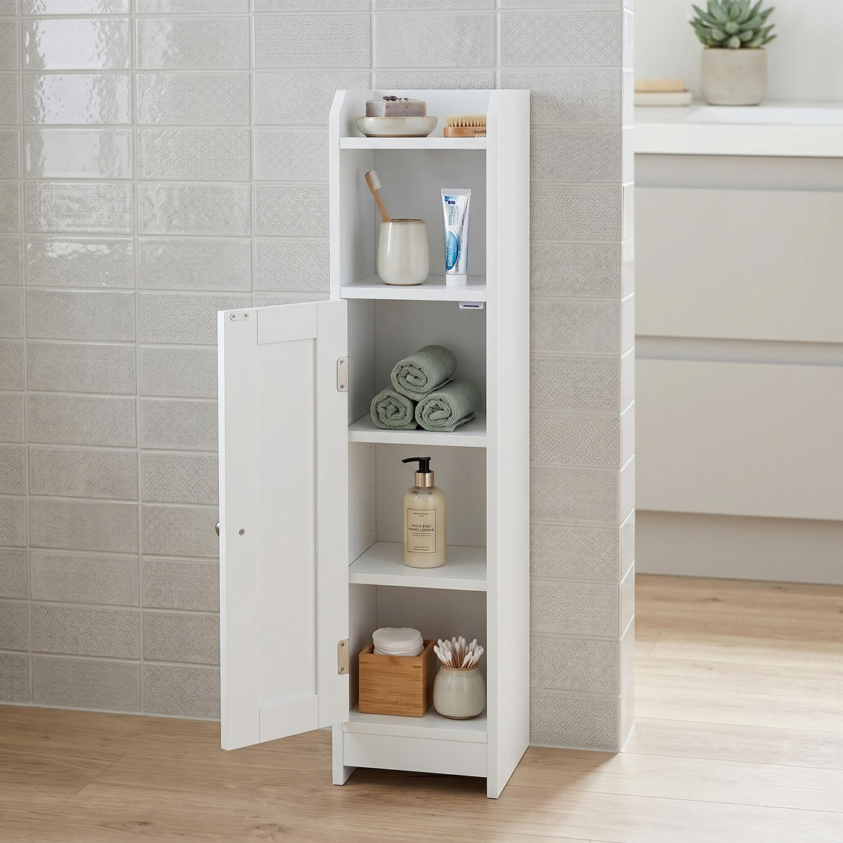 BADEZIMMERSCHRANK Weiß MDF 5 Fächer - Weiß, Holzwerkstoff (18/80/20cm) - Relaxdays